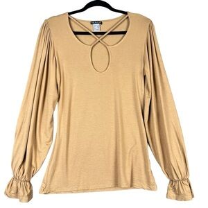 Venus Strappy Long Balloon Sleeve Tan Blouse Top